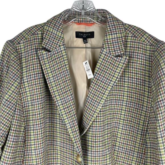 Talbots Classic Shetland Wool Blend Houndstooth Blazer Green Size 20W - Picture 5 of 11